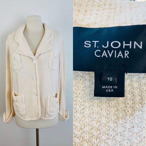 St. John Jackets & Blazers - St John Caviar Cream Waffle Knit Sweater Jacket